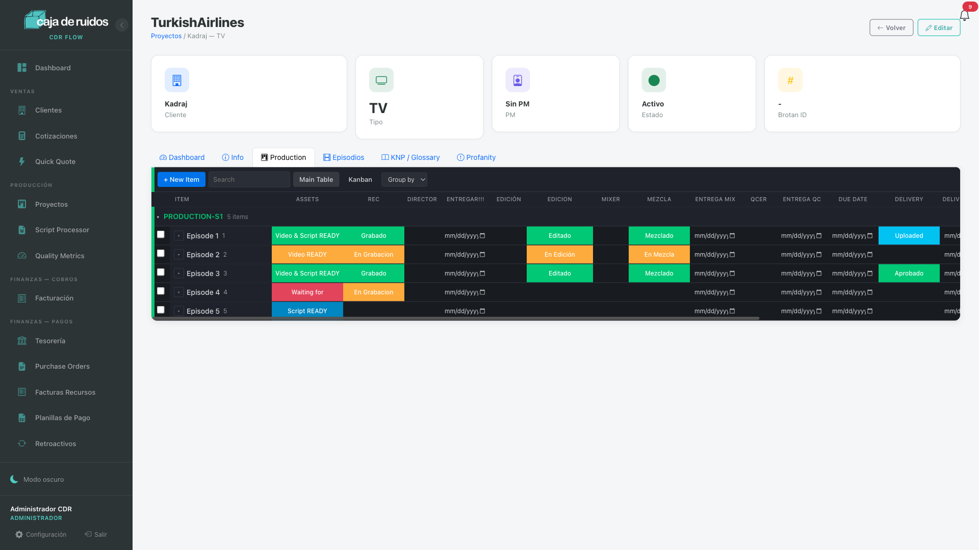 CDR Flow production system screenshot