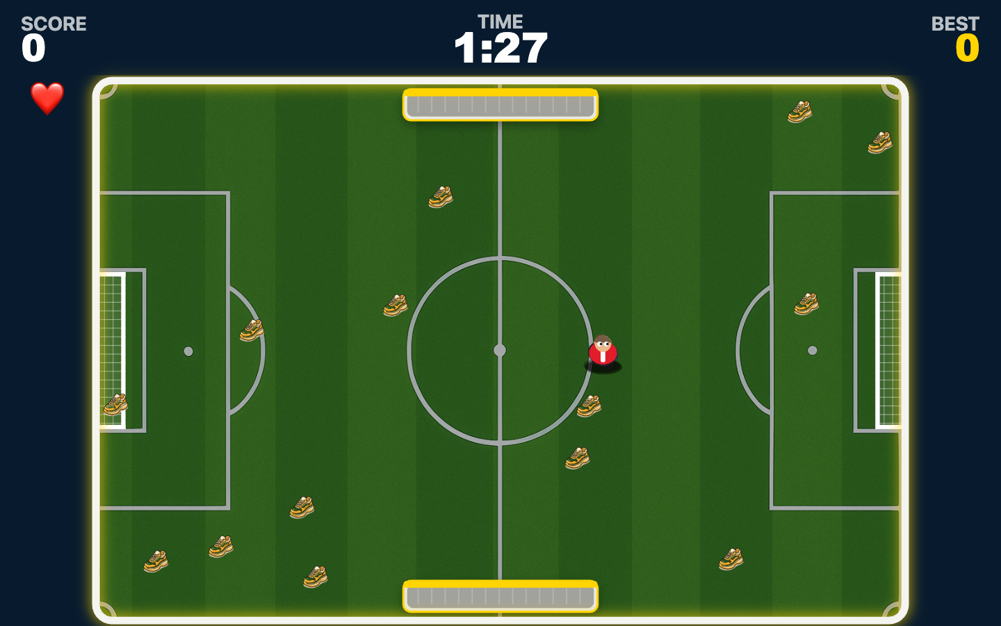 Chase engine in play: soccer-pitch arena for a footwear retailer, collecting sneakers across the field